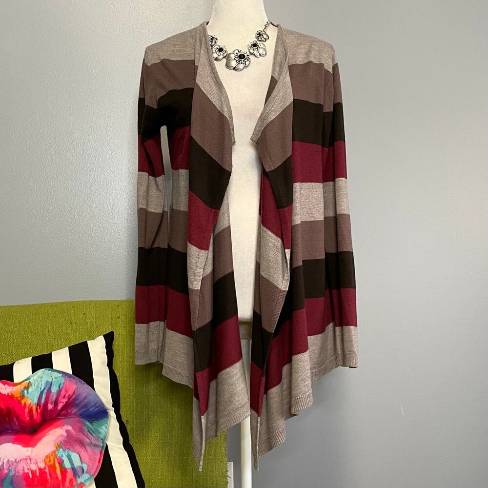 14th & Union Brown Red Striped Waterfall Cardigan Sweater